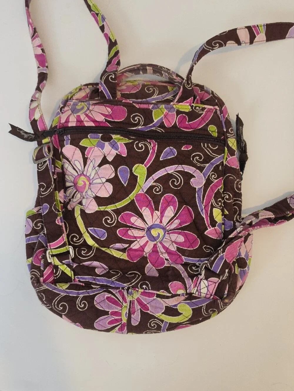 Vera Bradley Quilted Floral Backpack - Brown, Pink & Green